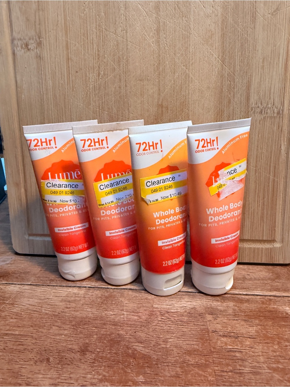 Lume Whole Body Deodorant 72 Hr Invisible Crème Clean Tangerine Bundle of 4 New
